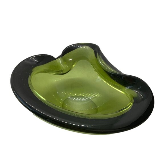 Vintage Freeform Other - Vintage MCM Glass Ashtray Dish Vibrant Green Abstract Leaf Chunky Heavy